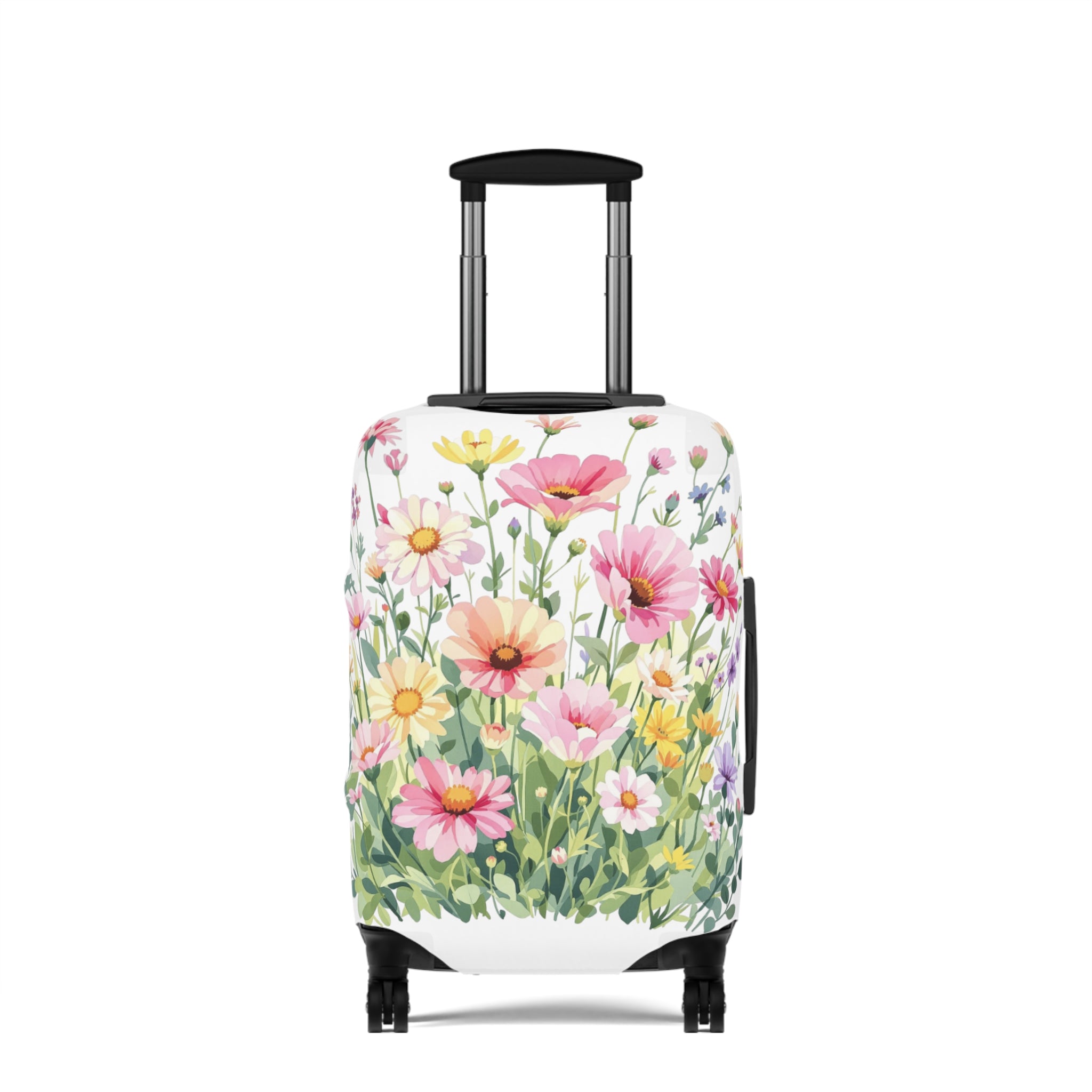 Floral Meadow Luggage Cover - Pink Wildflower Suitcase Protector