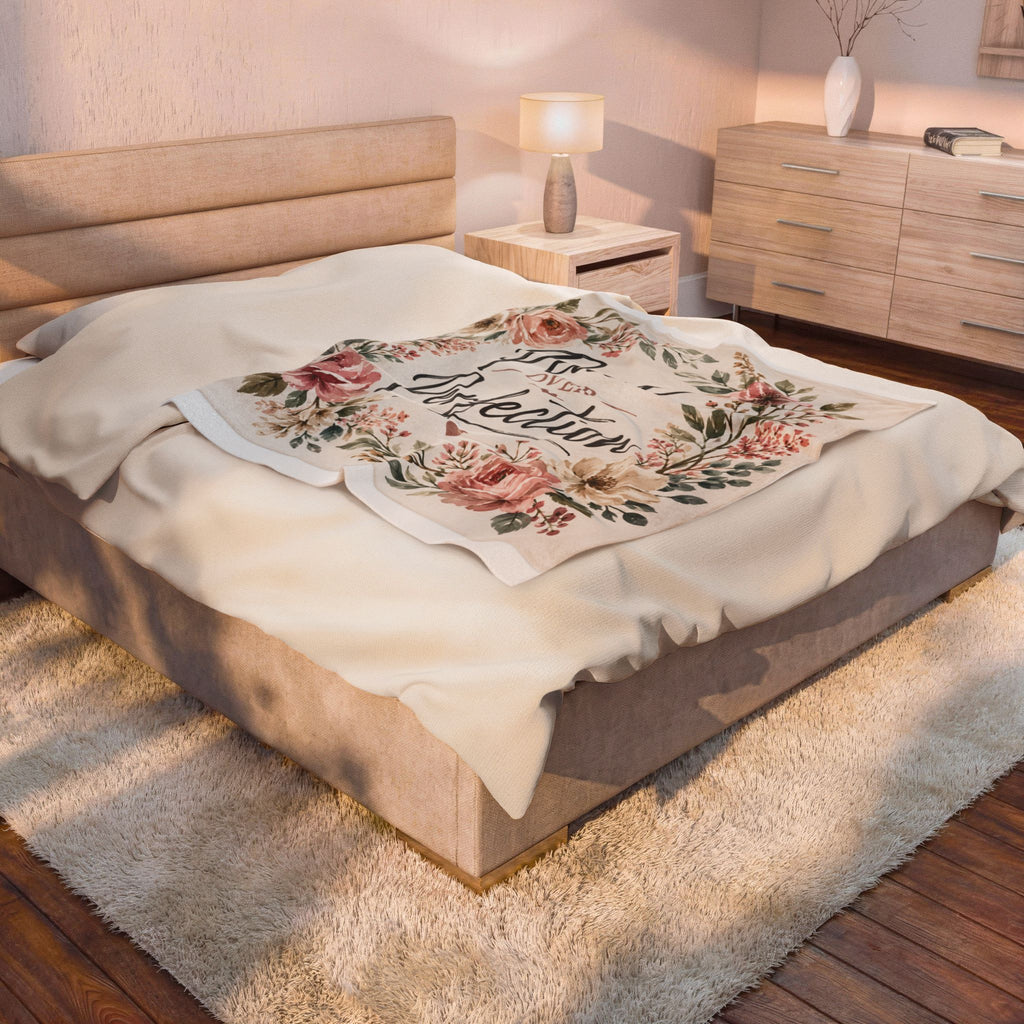Peace Over Perfection Velveteen Plush Blanket — Floral Cozy Throw for Relaxation & Gift