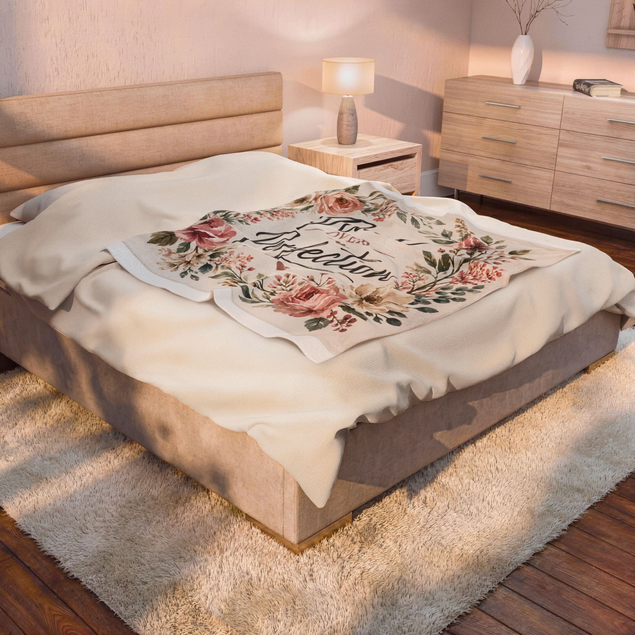 Peace Over Perfection Velveteen Plush Blanket — Floral Cozy Throw for Relaxation & Gift