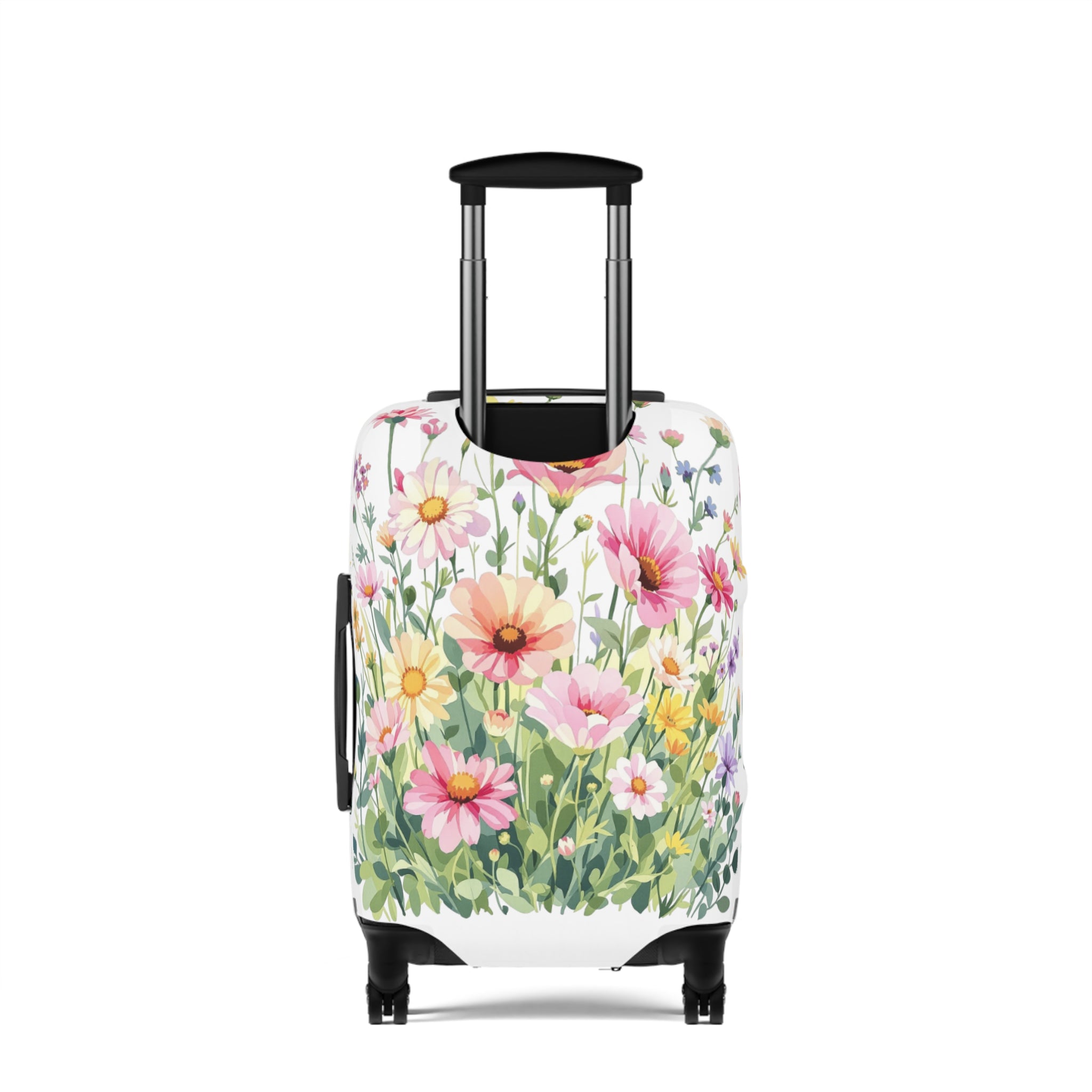 Floral Meadow Luggage Cover - Pink Wildflower Suitcase Protector