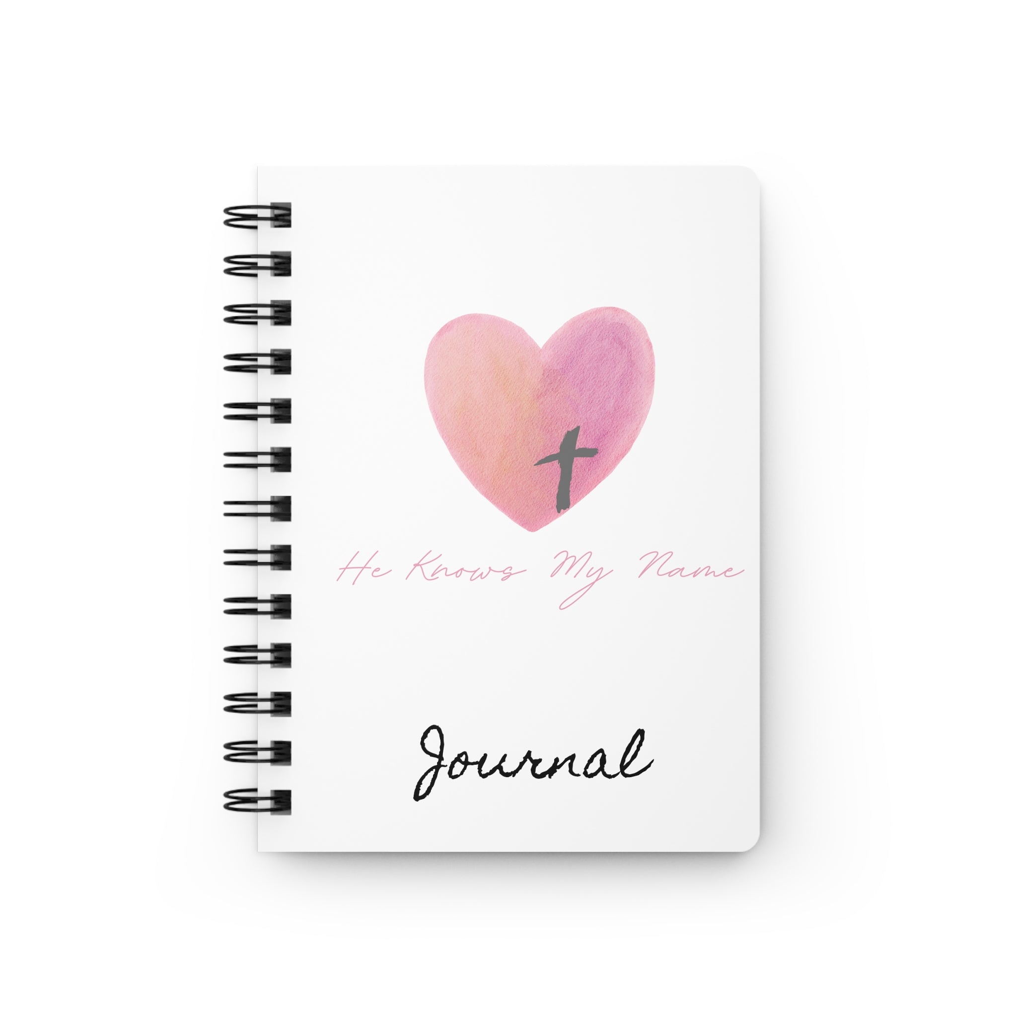 He Knows My Name Spiral Journal — Christian Heart & Cross Prayer Notebook