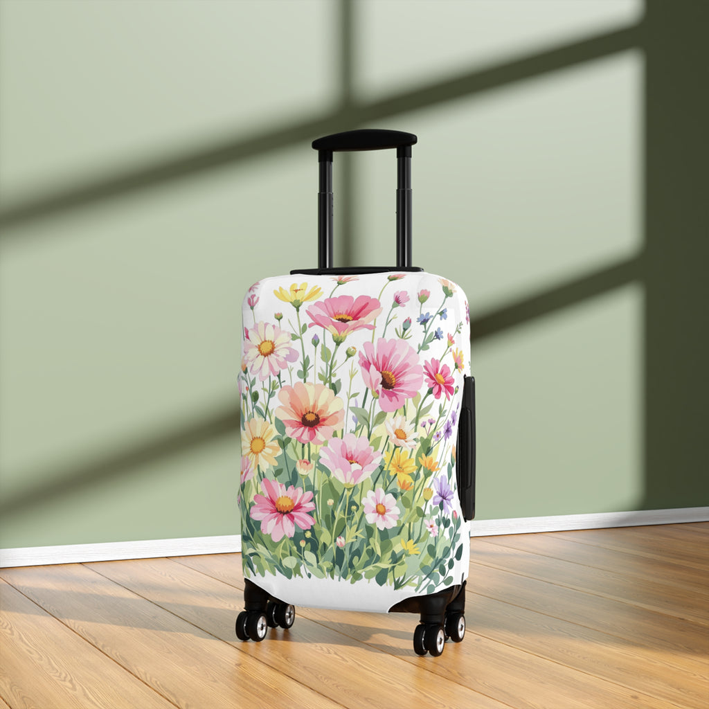 Floral Meadow Luggage Cover - Pink Wildflower Suitcase Protector