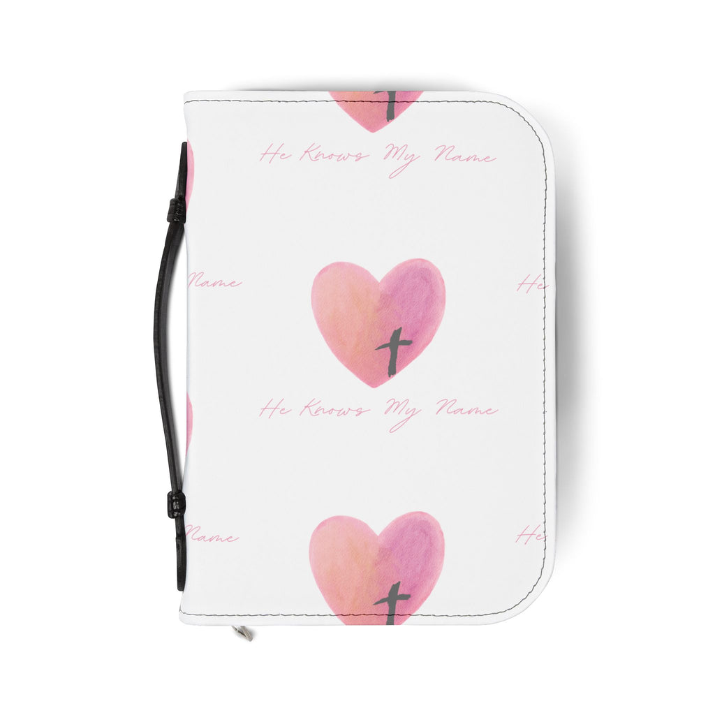 Heart Cross Bible Cover — "He Know My Name" Pink Watercolor Christian Bible Case