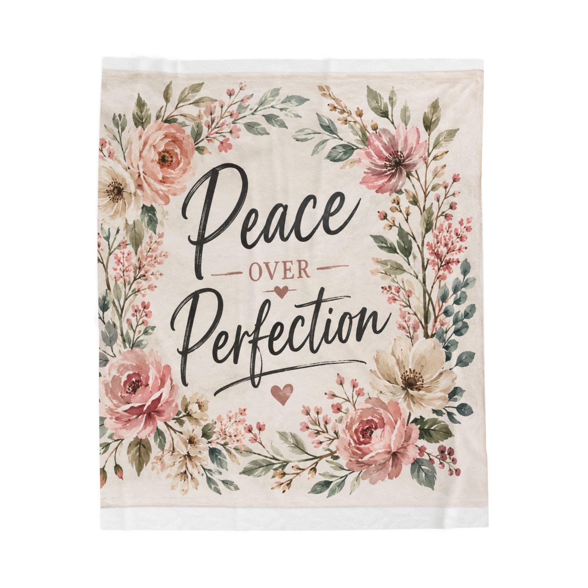 Peace Over Perfection Velveteen Plush Blanket — Floral Cozy Throw for Relaxation & Gift