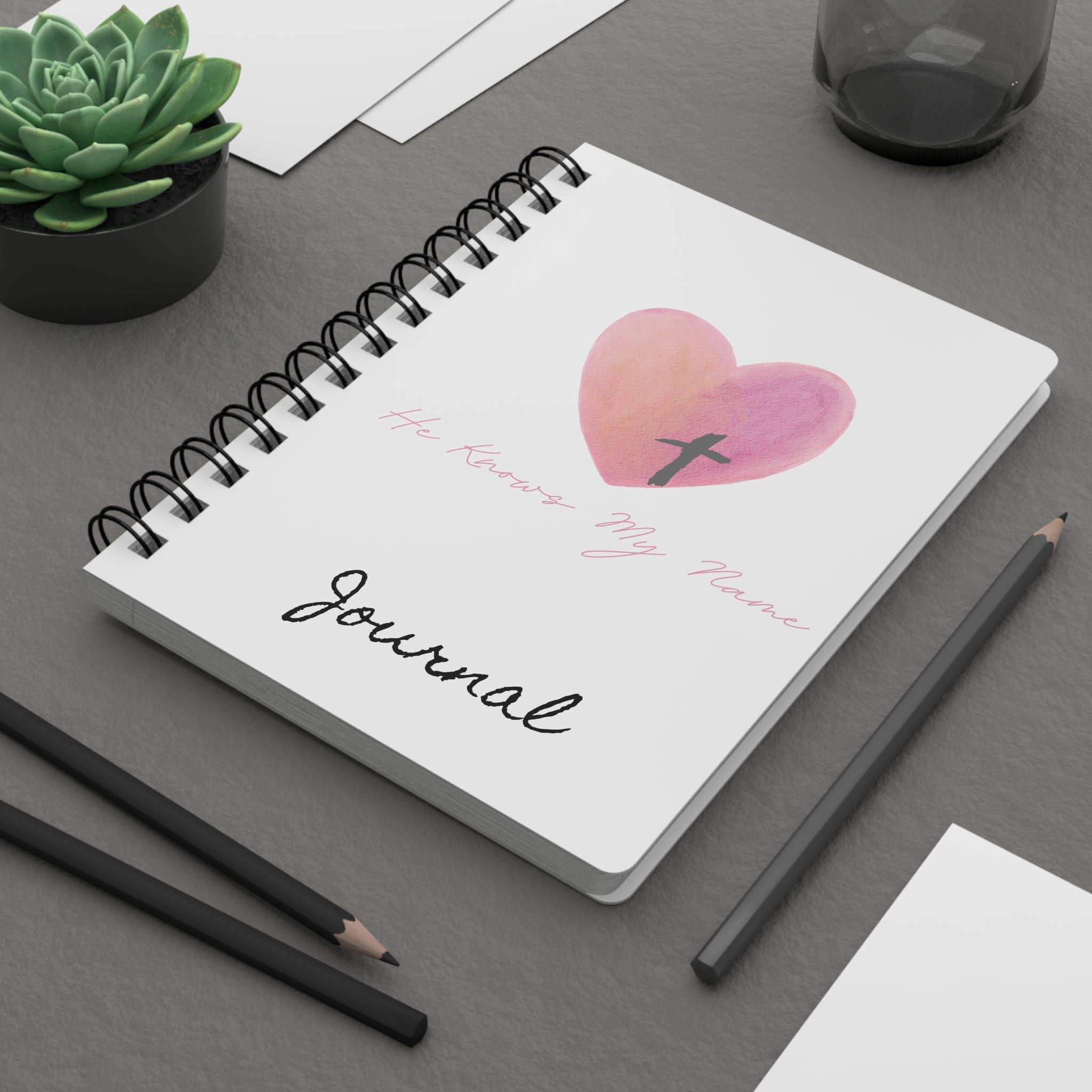 He Knows My Name Spiral Journal — Christian Heart & Cross Prayer Notebook