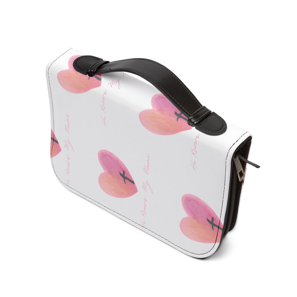 Heart Cross Bible Cover — "He Know My Name" Pink Watercolor Christian Bible Case