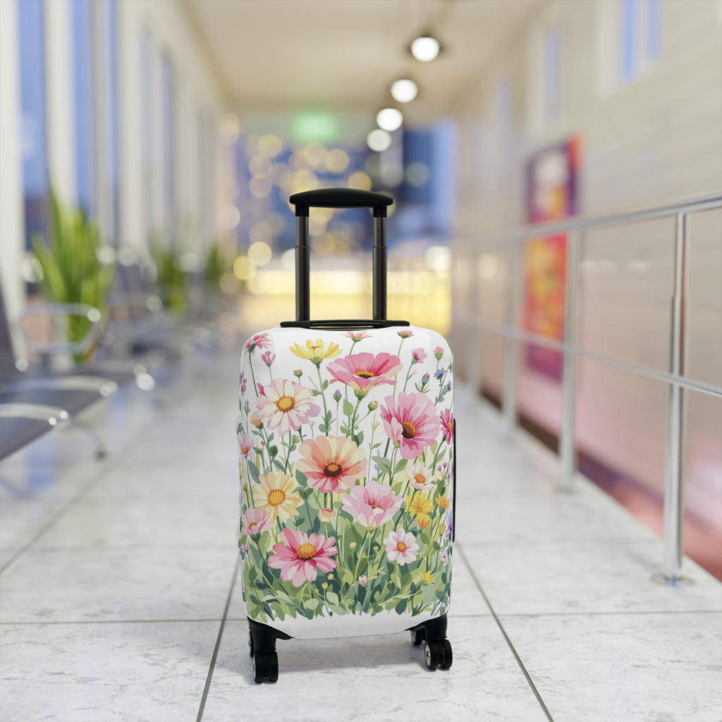 Floral Meadow Luggage Cover - Pink Wildflower Suitcase Protector