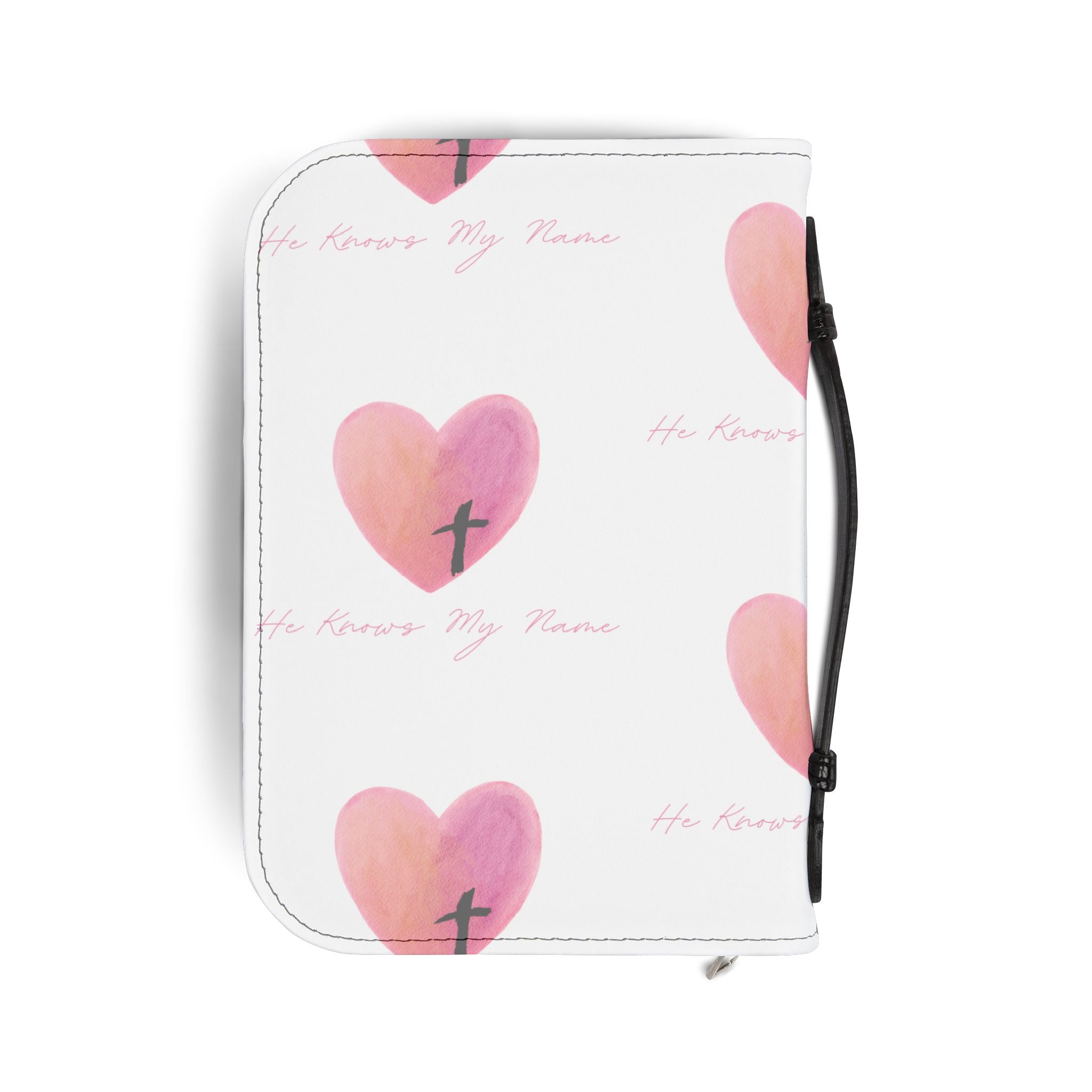 Heart Cross Bible Cover — "He Know My Name" Pink Watercolor Christian Bible Case